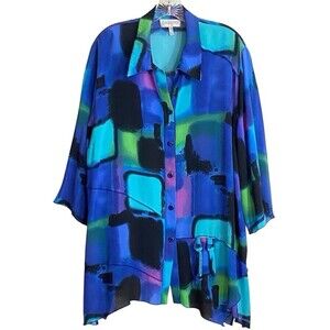CHALOU Top Womens Sz 20 Jewel Tones Avant-Garde Maximalist Colorblock Lagenlook